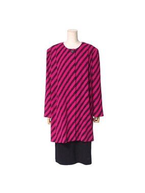 Christian Dior Vintage Skirt Suit Size 13 Striped Collarless Jacket Tight